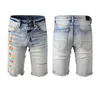 Homme Short Jeans Déchiré Denim Skinny Designer Pantalon Pour Jeunes Shorts Droite Jogger Fermeture Éclair Hommes Fleur Imprimer Petit Bleu Distress Destroyed