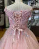 Bloemen kleine meisjes optochtjurk 2023 Sparkle Ballgown Baby Kids Kerstcocktailfeestjurken Boho Flower Girl Pink Light Sky Blauw Off-Shoulder Lace-Up