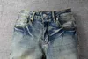 Homme Skinny Convient Jeans Denim avec Lettres Bleu Genou Déchiré avec Trous Slim pour Hommes Biker Moto Jambe Droite Mode Détresse Hip Hop