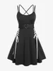 Casual Dresses Rosegal Gothic Soe Up Backless A Line Dress Black Female Bandage H￶g midja ￤r ￤rml￶s kn￤l￤ngd f￶r kvinnor sommar