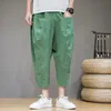 Cal￧as masculinas de linho de algod￣o folgadas cal￧as de har￩m homens coreanos vintage homens s￳lidos homens masculino hop plus size pernas largas cal￧a pantalone streetwear 221010