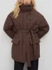 Kvinnor Down Parkas Women Turtleneck Parkas Coat Winterproof Warm Thick Cotton Coats Fashon Belt Casual Overcoat Office Lady Outwear 2022 T221011