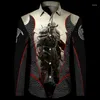 Mannen Casual Shirts Viking De Raaf Van Tattoo 3D Print Mannen Shirt Retro Harajuku Revers Dichtgeknoopt Streetwear Lange mouw Tops Vest