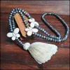 Beaded Necklaces 9 Color Beads Crystal Necklace White Turquoise Bow Sweater Chain Hand Beaded Colorf Tassel Long Drop Delivery 2021 Dhsac