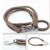 Dog Collars Pet Leash Real PU Leather Cowhide Traction Rope Collar Dedicated Dogs Leashes Chain For Large Round