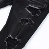 Jeans pour hommes Designer avec des trous de lettres Cuisse noire déchirée à la cheville Pantalon déchiré en lambeaux Coupe au genou robuste Trashed Silm Fashion Long Straight