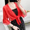 Women's Blouses Women 2022 Summer Sun Protection Shirt Chiffon Shirts Female Loose Casual Blouse Tied Waist Elegant Sunscreen I20