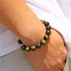 Strand Black Gold Color Obsidian Pärled Stretch Armband 6-12mm Natural Stone Pärlor Armband Bangles Kvinnor Män Charm Energy Jewelry