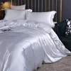 Conjuntos de cama Jogo de cama Mulberry Silk com capa de edredon ajustado Folha de cama plana Fronha Lençol de cetim luxo Cor sólida King Queen Twin 221010