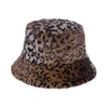 Etnisk kläder imitation päls hink hatt unisex vinter panama liten färgad leopard tryck varm bas dam