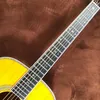 Superfície de molde OM superfície de tinta amarela Superfície de 40 polegadas de madeira sólida guitarra