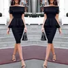 Casual Dresses Women Summer Slash Neck Off Shoulder Ruffle Office Lady Elegant Slim Fit Party Dress Fold Over Peplum Midi