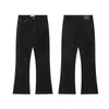 High Street Ripped Tassel Frayed Black Flare Pants Men's Straight Solid Color Washed Unisex Baggy Denim Trousers Jeans