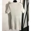 Summer Casual Dresses Sweater Short Sleeves Knitted Dress Clothing Luxury Designer V Neck Ladies Skirts With Chain