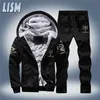 Mens Tracksuits LISM Winter Tracksuit Men Set Warm Fleece HoodiesPants Suit Zipper Hooded Casual Thick Sportswear Set Male Hoodie Sporting Suit 221010