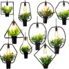 Pendant Lamps Nordic Modern Wrought Iron Black Painted Geometrical Shape With Fake Green Plant Cord Hanging E27 LED Edison Bulb Lights