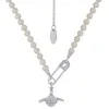 ペンダントネックレスラウンドダイヤモンドバージョンピンパールネックレスクラビクルチェーンデザイナーvivi luxury cjeweler bijoux for womens