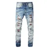 Herren-Jeans, kniezerrissen, Slim-Fit, Skinny-Jeans, für Männer, die Biker-Baggy-Denim, Stretch-Distressed-Motorrad-Jeans, männliche Passform, trendiger langer, gerader Reißverschluss tragen