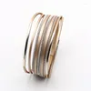 Link Bracelets Multi-Layer Braided Leather Rope Women Bracelet Bangle Simple Hand Copper Tube Match Jewelry Accessories