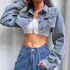 Kurtki damskie HARAJUKU Cropped Dżins Kurtka Kobiet Autumn Vintage Sexy Kpop Streetwear Jeans Płaszcz Kobieta zima 2022 E Girl Y2K Tops