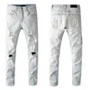 Jeans pour hommes Slim Distressed Denim White Designer Pants avec des lettres de trous déchirés au genou en lambeaux pour homme Skinny Straight Leg Taille 28-40