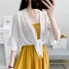 Women's Blouses Women 2022 Summer Sun Protection Shirt Chiffon Shirts Female Loose Casual Blouse Tied Waist Elegant Sunscreen I20