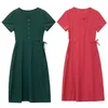 Casual Dresses 2022 Summer Midi Women O-Neck Short Sleeve Solid Everyday Dress A-line Office Ladies Vintage