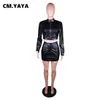 Zweiteiliges Kleid CMYAYA Kunstleder PU Damen Kleid Set Langarm Jacke und Miniröcke Anzug Moto Biker Passende zwei 2-teilige Set Outfits J230506