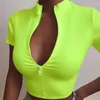 Chemisiers pour femmes Sexy Crop Top Slim T-shirt à manches courtes Col montant Zipper Tight Sports Tops Ladies Casual Streetwear Summer