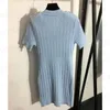 Summer Casual Dresses Sweater Short Sleeves Knitted Dress Clothing Luxury Designer V Neck Ladies Skirts With Chain