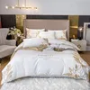 Bedding sets White Egypt Cotton Golden Embroidery Bedding Set Luxury 4pcs Solid Color Duvet Cover Bed Sheet Linen Pillowcases Home Textile 221010