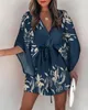 Casual jurken boho bat mouw jurk vrouwen losse veter strand vakantie zomer 2022 dame elegante sexy v-neck print a-line