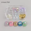 Nail Art Decorations 6 Grids Candy Color Rhinestones Square Rainbow Bow Ribbon Stones For Nails Gold Bar Pearls Aurora Manicure Decoratie
