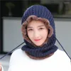 Berets Unisex Winter Knitted Hat Neck Protection Beanie Cap Add Fur Lined Warm Hats For Men Women Balaclava Windproof