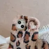 Heart Love Leopard Fur Case for iPhone 15 14 Pro Max 13 12 11 xr xs x 8 7 plus bling diamond oryginalne włosy królika słodkie bownot łuk miękki tpU zwierzęcy puszyste ballowe okładka tylna okładka