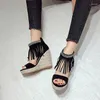 Sandals High Heels Red Fairy In Spring And Summer 2022 Women's Waterproof Table Muffin Thick Bottom Roman Tassel Shoes Tide