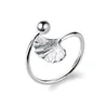 Bröllopsringar Bohemian Vintage Silver Color Ginkgo Biloba Leaf för kvinnor smycken justerbar antik anillos