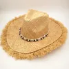 Wide Brim Hats Summer Men Raffia Jazz Mens American Western Cowboys Straw Hat Print Stars Beach Sun Caps For MenWide