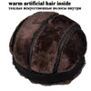 Berets RY964 Male Winter Genuine Leather Faux Fur Black/Brown Bomber Hat For Men Ear Head Warm Moto Caps Dad Dome Gorras Hombre