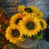 Faux Floral Greenery SunMade 7Heads Luxury Large Sunflower Bouquet Artificial Flowers Fall Decor Flower Pots Decorative Living Room Decoration 221010