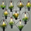 Pendant Lamps Nordic Modern Wrought Iron Black Painted Geometrical Shape With Fake Green Plant Cord Hanging E27 LED Edison Bulb Lights