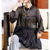 Women's Blouses Casual Loose Gedrukte Satin Tops Vrouwenoverhemden Vintage Moeder Pleated Pullovers Blusa Mujer