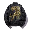 Männer Jacken Gestickte Goldene Tiger Muster Übergroßen Zipper Bomber Herbst Qualität Stehkragen Mode Luxus Chaquetas Hombre