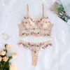 Soutien-gorge Ensembles Floral Broderie Fantaisie Lingerie Femmes 2 Pièce Sexy Sous-Vêtements Ensemble Fée Délicate Bref Dentelle Push Up Soutien-Gorge Transparent Intime 221010