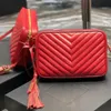 Lou cameratas van gewatteerd suède leer Designer verwijderbare kwast Crossbody Y-gewatteerde doorgestikte camera's Metalen hardware Schoudertas met ritssluiting Portemonnee