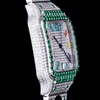 Carier Silver Cz Diamonds Watch BP Factory Men Luxury Watches Green Bezel Rainbow Roman Numerals Missfox Square Automatic Eta8215 Movement Full Iced Out Wristwatch