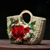 Duffel Bags Original Design Women Fashion Sweeve Rattan Flower Beach Bag Multi -Color Bohemia Strape Tote Mudbag Summer Vacation Pocraph