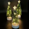زينة عيد الميلاد 3pcs LED Mini Tree 16 19.5 21 سم مصابيح فاتحة دافئة صغيرة للمنزل