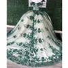 Emerald Green Off Shoulder Quinceanera Dress princess Vestidos De XV Anos 3D Flowers Lace Crystal Prom Sweet 15 Pageant Gown