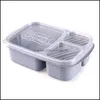 Zestawy organizacji przechowywania żywności Zestawy do przechowywania kuchni Zestawy Student Lunch Box 3 Grid Wheat St Biodegradable Microwave Bento Kid Dhxkc